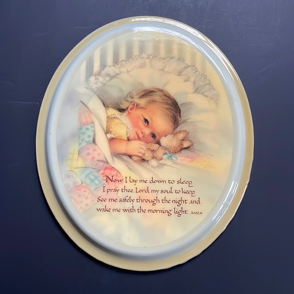 Oval Wall Plaque Now I Lay Me Down to Sleep Vintage Baby Nursery Decor Art